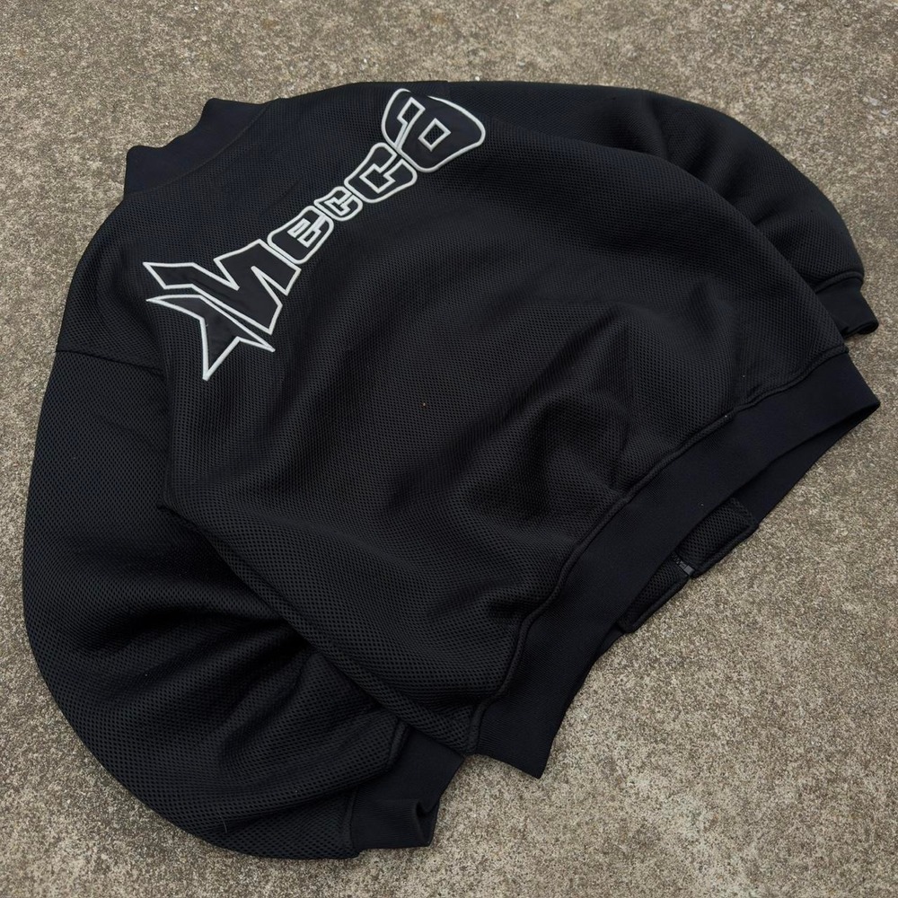 Vintage Y2K Mecca USA Mesh Zip Up Jacket Streetwear Hip Hop Black Large (b4)